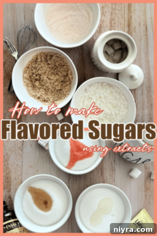 Close-up of small glass jars filled with different types of flavored sugars, labeled and ready for storage or gifting.