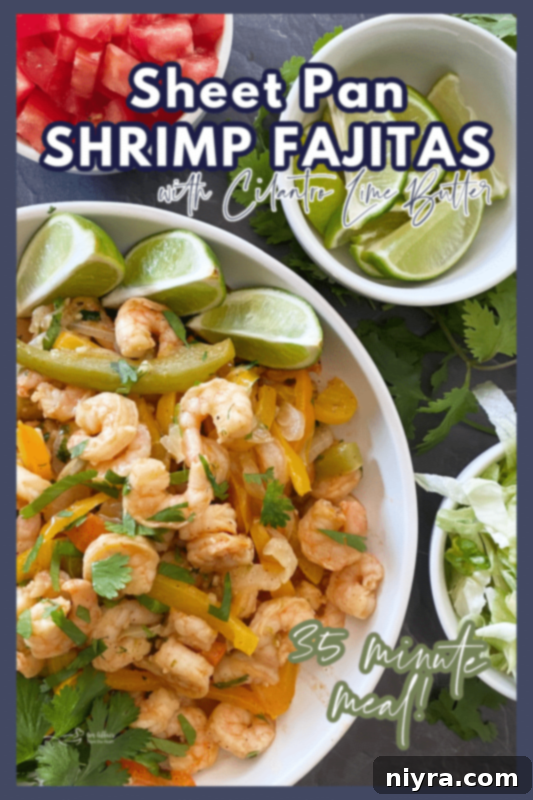 One Pan Shrimp Fajitas with Zesty Cilantro Lime Butter 13 Sheet Pan Shrimp Fajitas with Cilantro Lime Butter on a serving plate