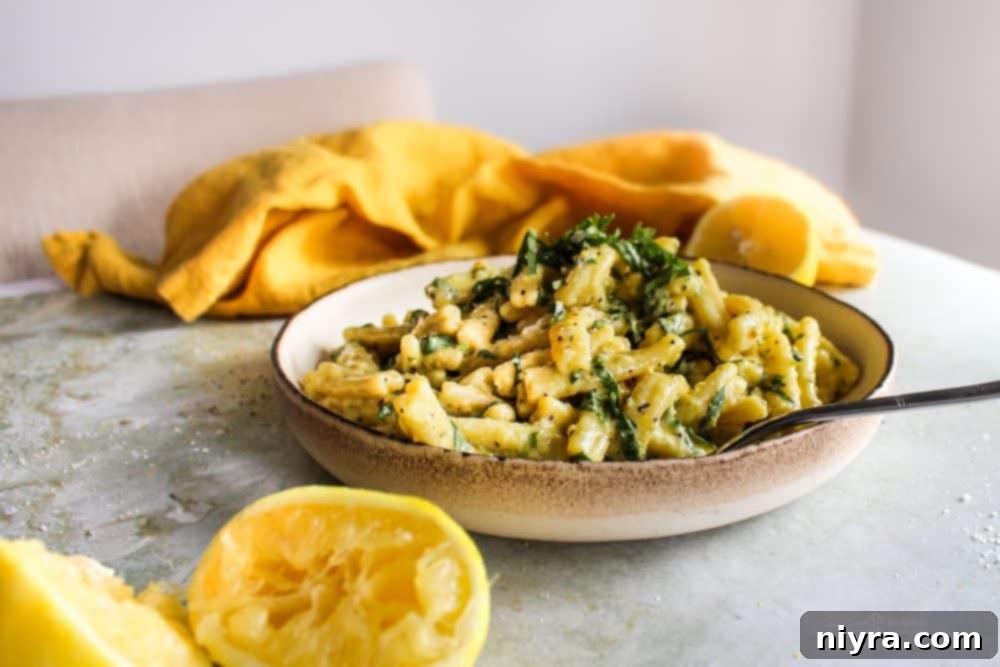 Lemon Basil Pasta Salad on a table