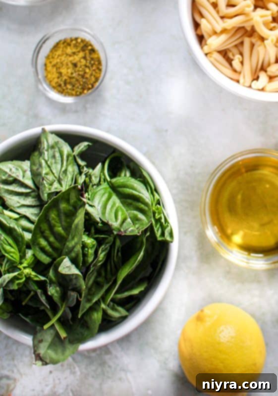 Lemon Basil Pasta Salad with fresh ingredients