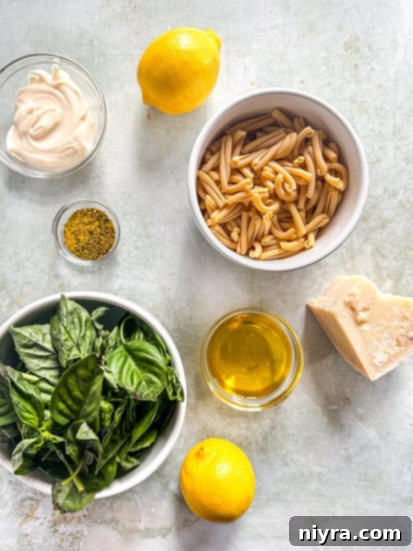 Ingredients for Lemon Basil Pasta Salad