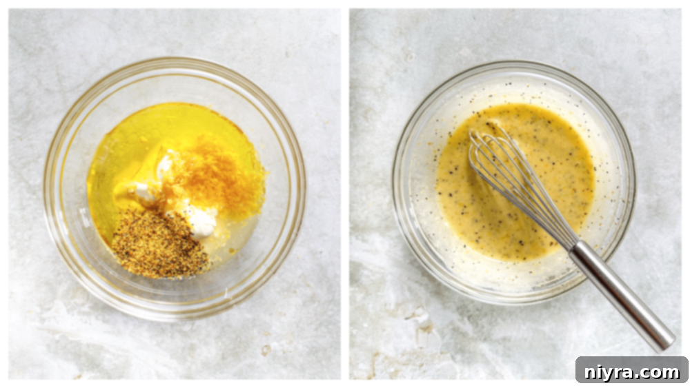 Whisking the lemon basil dressing