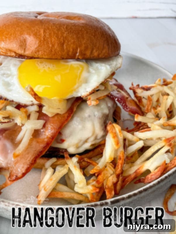 A perfectly assembled Hangover Burger, ready to be enjoyed as the ultimate comfort food