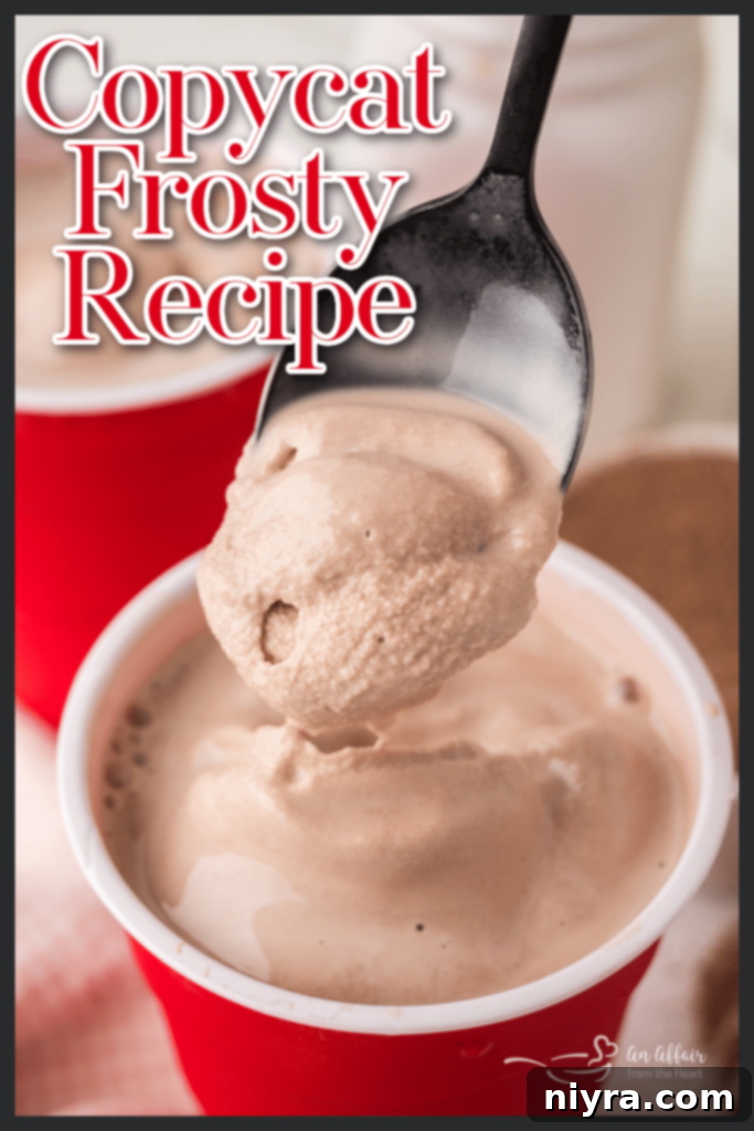 A beautifully presented homemade Wendy's Frosty, encouraging readers to try the recipe.