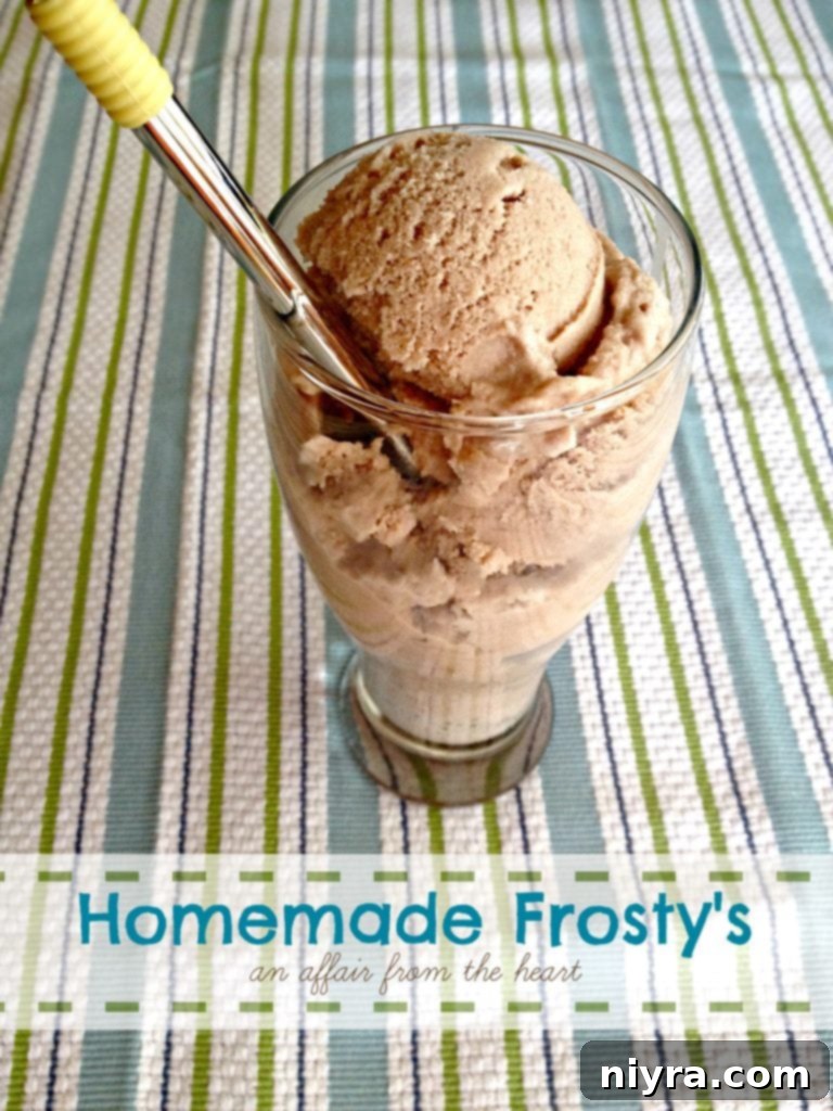 Homemade Frosty's in a vintage glass on a summer day.