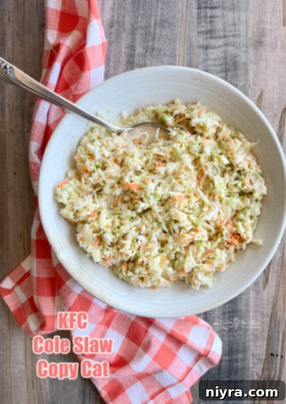 A bowl of creamy KFC Copycat Cole Slaw, ready to serve