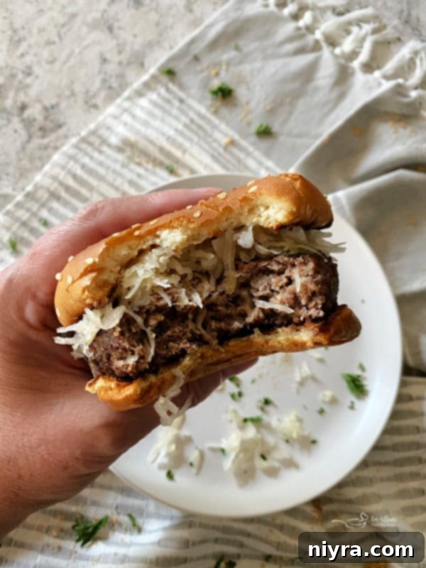 Swiss Cheese Krautburger on a bun