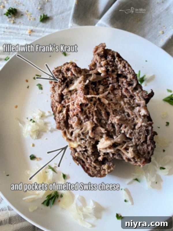 Close up of a Swiss Cheese Krautburger