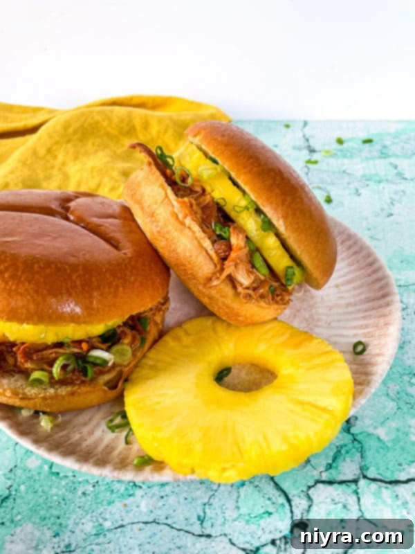 Slow cooker filled with Hawaiian BBQ chicken