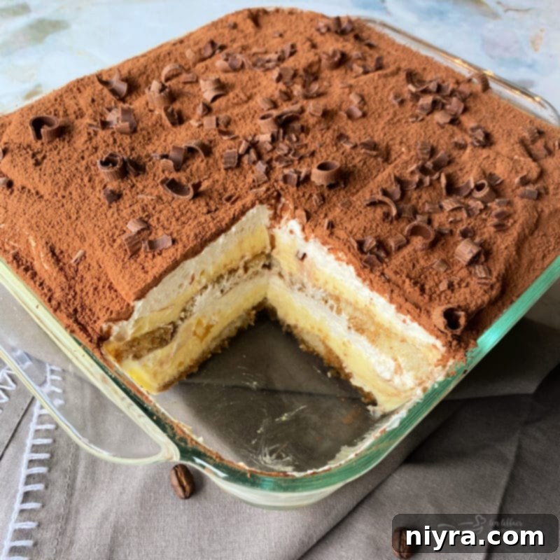 Beautifully presented tiramisu slice