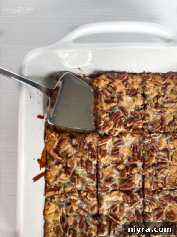 top view of seven layer cookies in baking dish