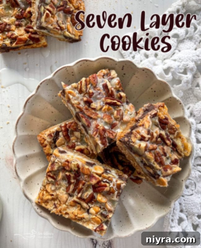 graphic for seven layer cookies on white plate