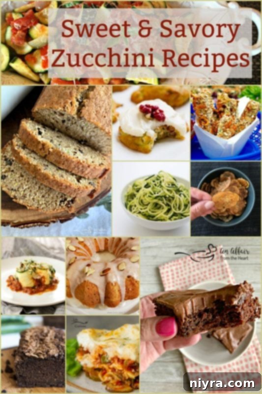 Sweet & Savory Zucchini Recipes collage, featuring various dishes