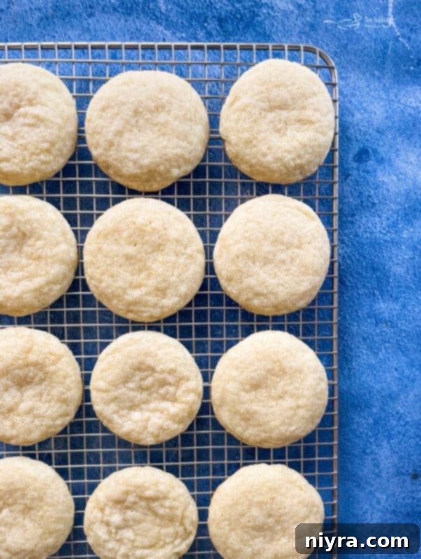 Freshly baked lemon cookies on a baking sheet, cooling slightly