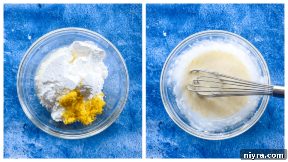 Whisking powdered sugar and lemon juice for the glaze