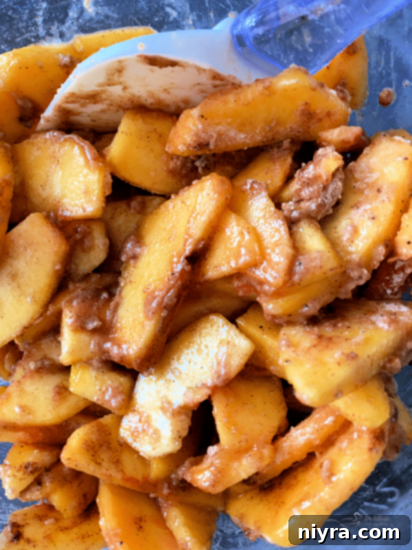 Peach pie filling in a bowl