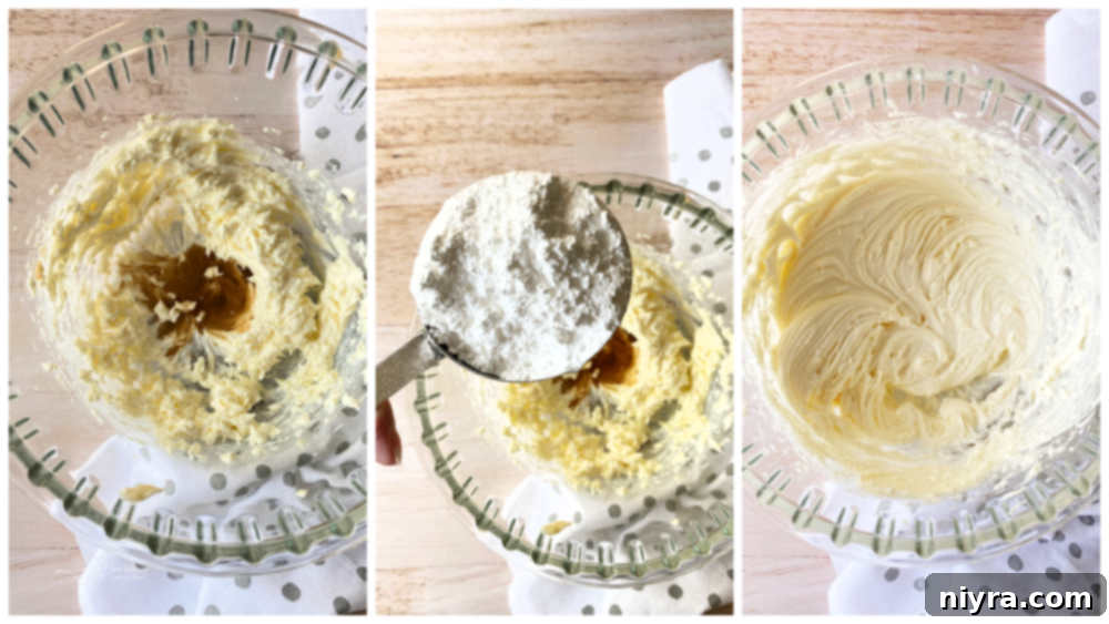 creaming the cream cheese and butter with vanilla and sugar