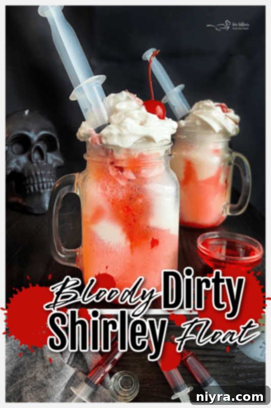 Dirty Shirley's Crimson Cloud 10 Bloody Dirty Shirley Float Halloween Cocktail in a decorative glass