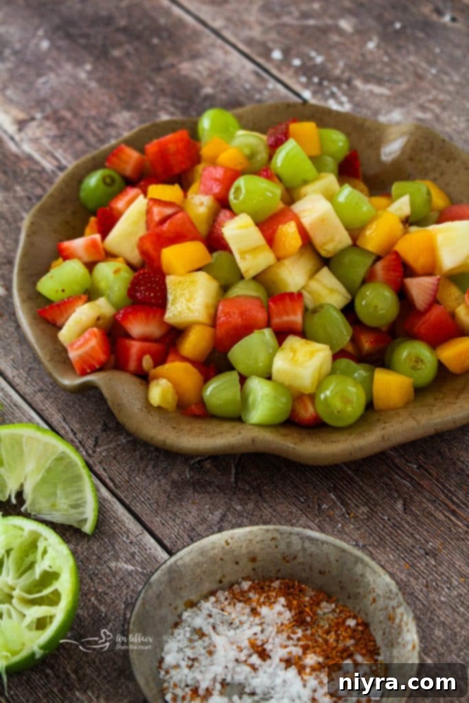 Close-up of Margarita Fruit Salad in a serving bowl