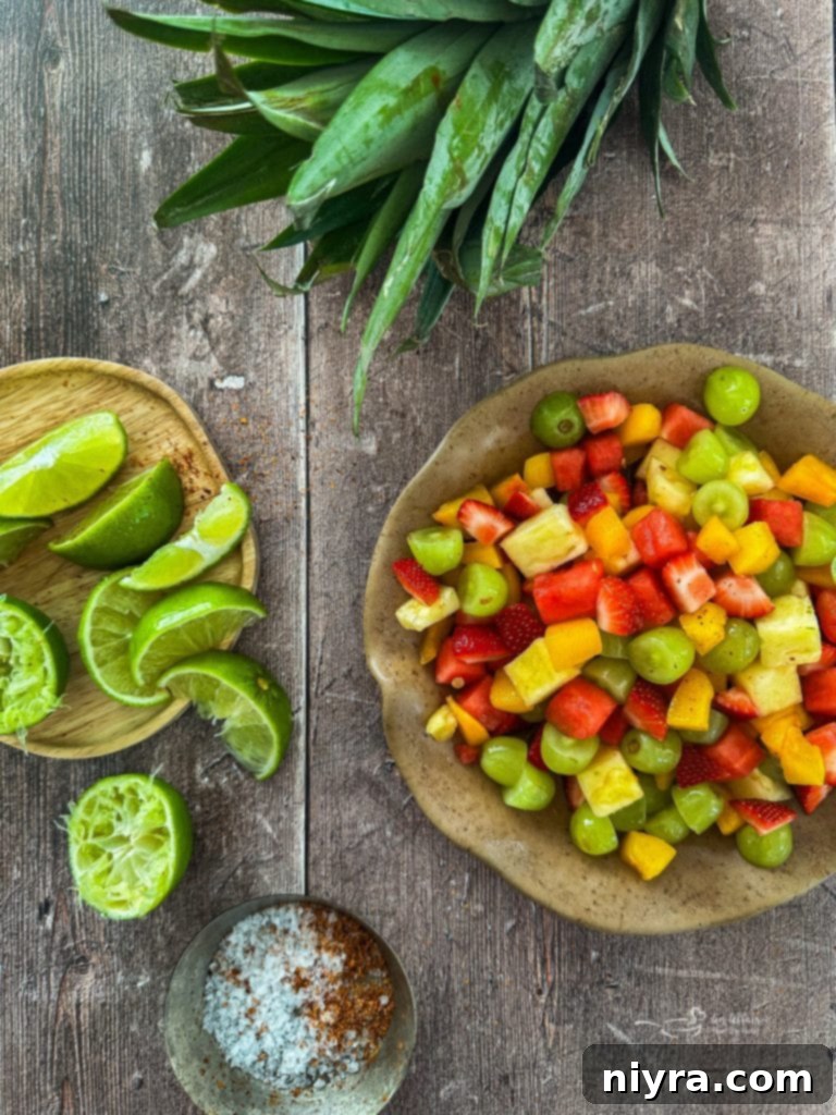 Individual serving of Margarita Fruit Salad in a margarita glass