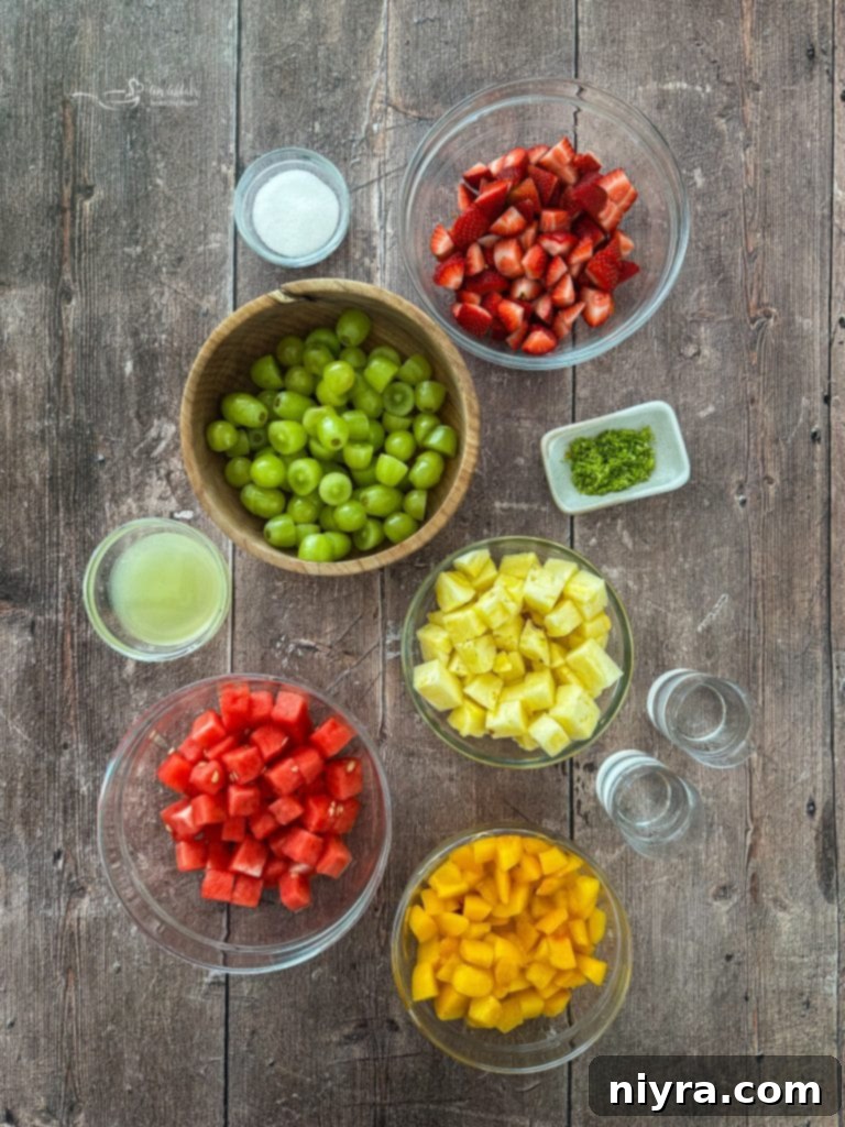 Freshly chopped fruits for Margarita Fruit Salad