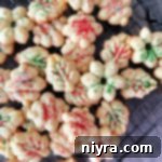 close view of spritz cookies with sprinkles