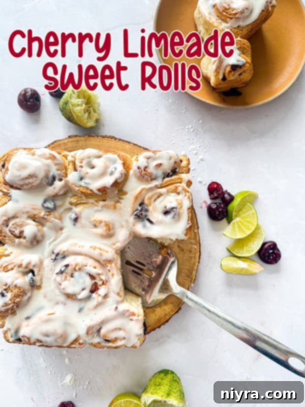 Zesty Cherry Limeade Sweet Rolls 19 A final hero shot of the beautiful Cherry Limeade Sweet Rolls, perfectly iced and ready for serving.