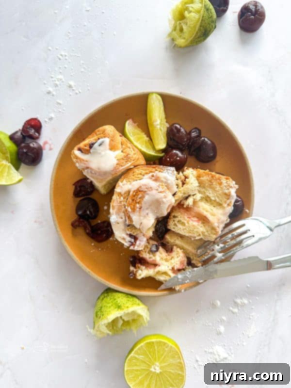 Zesty Cherry Limeade Sweet Rolls 4 A close-up shot of the unbaked Cherry Limeade Sweet Rolls, waiting to rise in a baking dish.
