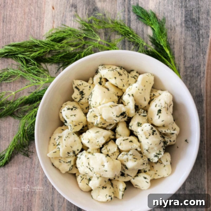 Jisa Farmstead Dill Nuggets in a bowl, ready for use