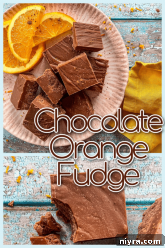 An enticing top view of chocolate orange fudge cubes, artfully arranged with vibrant orange slices, designed to capture attention and inspire baking.