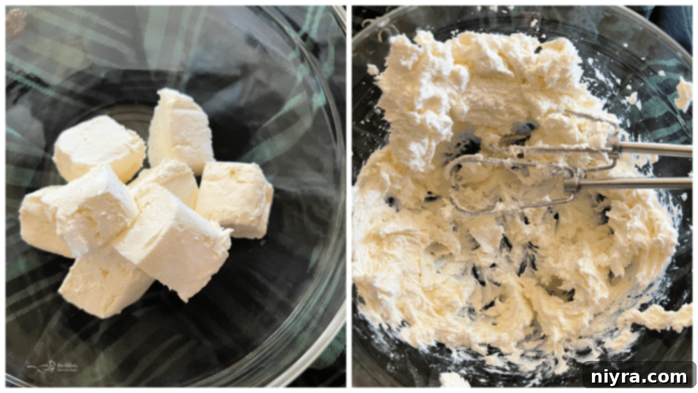 Beating cream cheese for holiday cheese ball