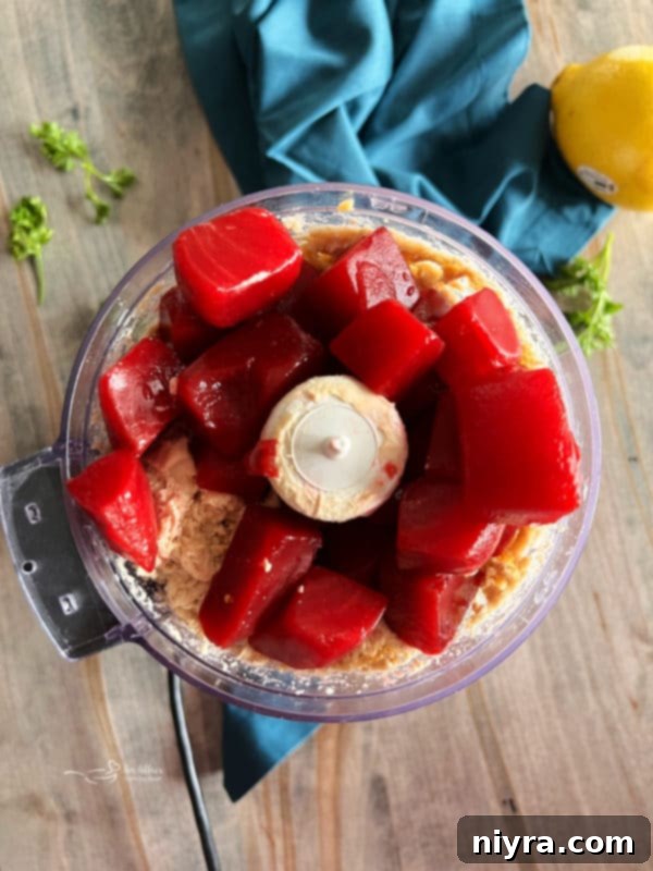 beets added to food processor with chickpeas