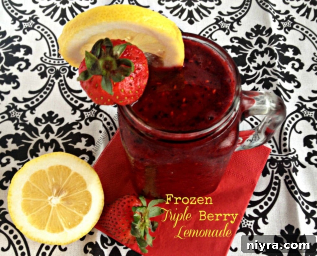 Refreshing Frozen Triple Berry Lemonade served in a glass