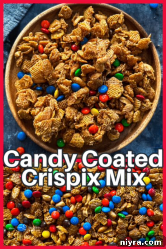 Irresistible Candy Coated Crispix Treat 16 Crispix Mix with a festive background
