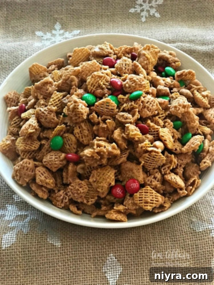 Irresistible Candy Coated Crispix Treat 6 Crispix Snack Mix in a festive white bowl