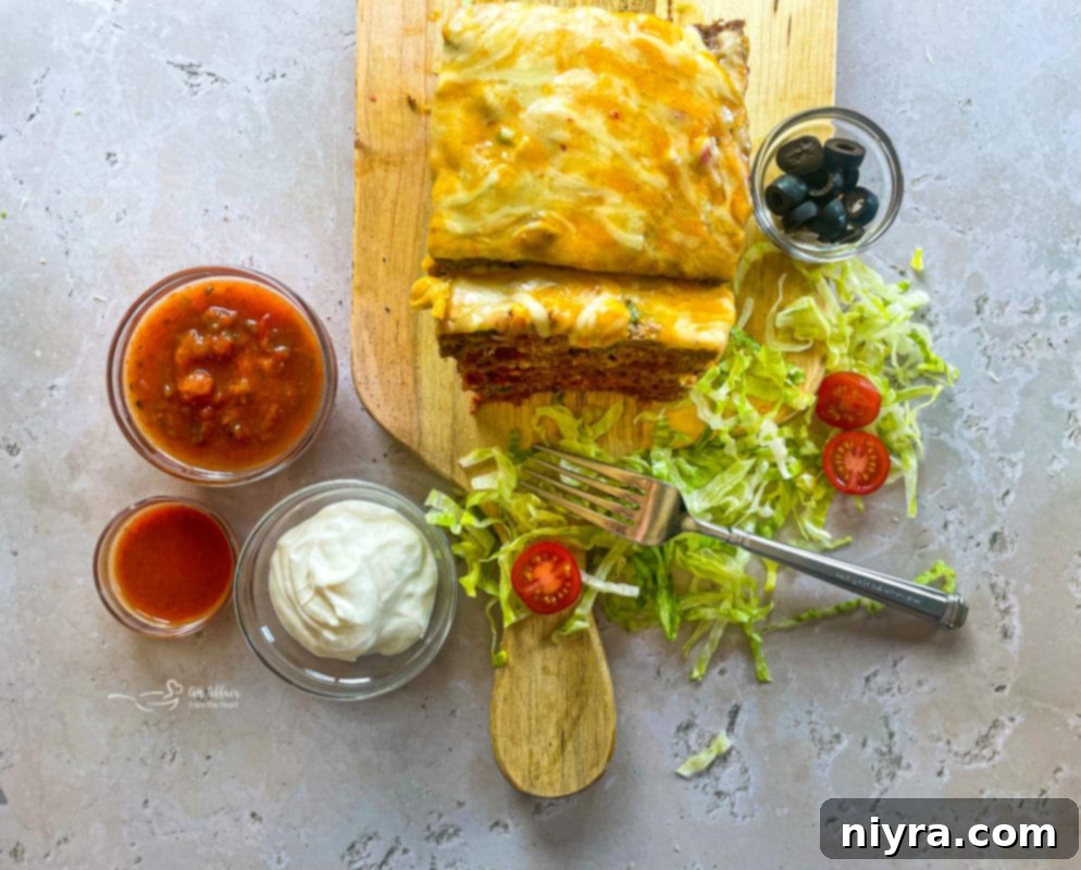 Mexican Meatloaf Surrounded by Suggested Toppings