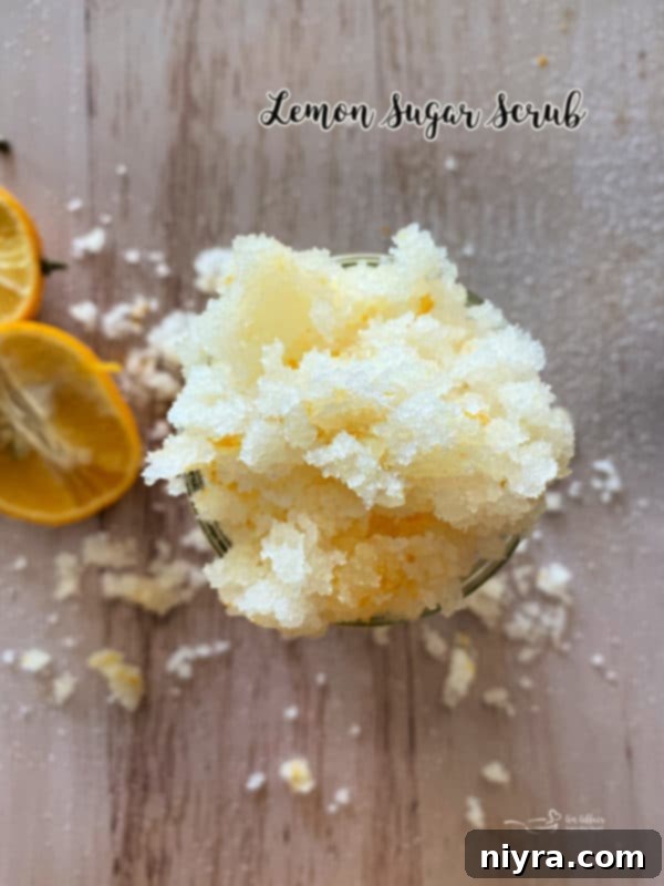 Lemon sugar scrub jar with a rustic twine bow.