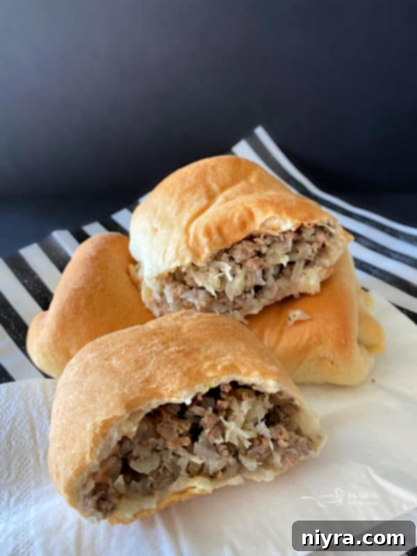 Stack of freshly baked Homemade Runza Sandwiches