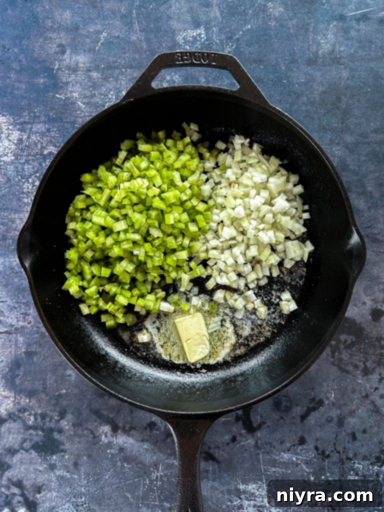 Sautéing onions and celery for soup base