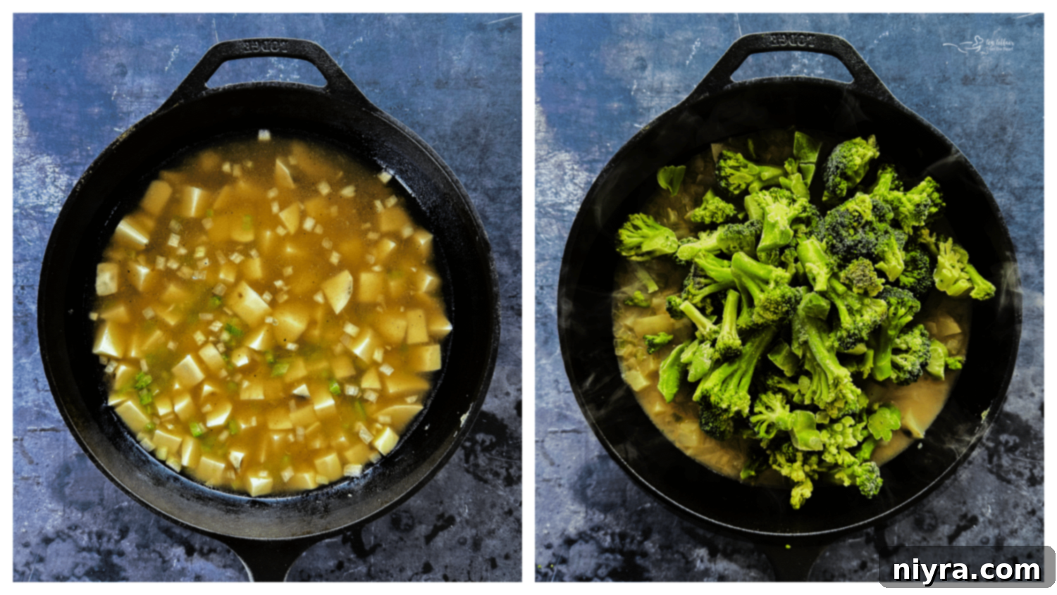 Potatoes simmering in chicken stock