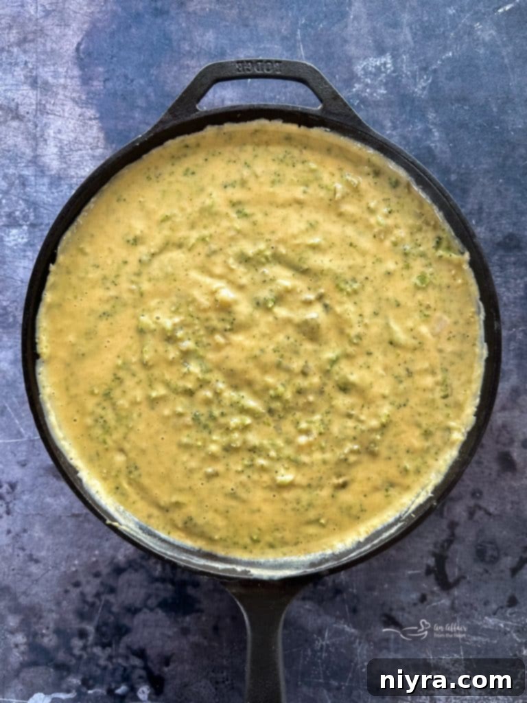 Freshly made broccoli cheese soup ready to serve