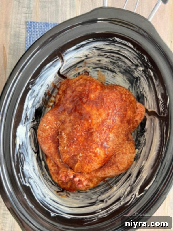Crock pot rotisserie chicken in the slow cooker