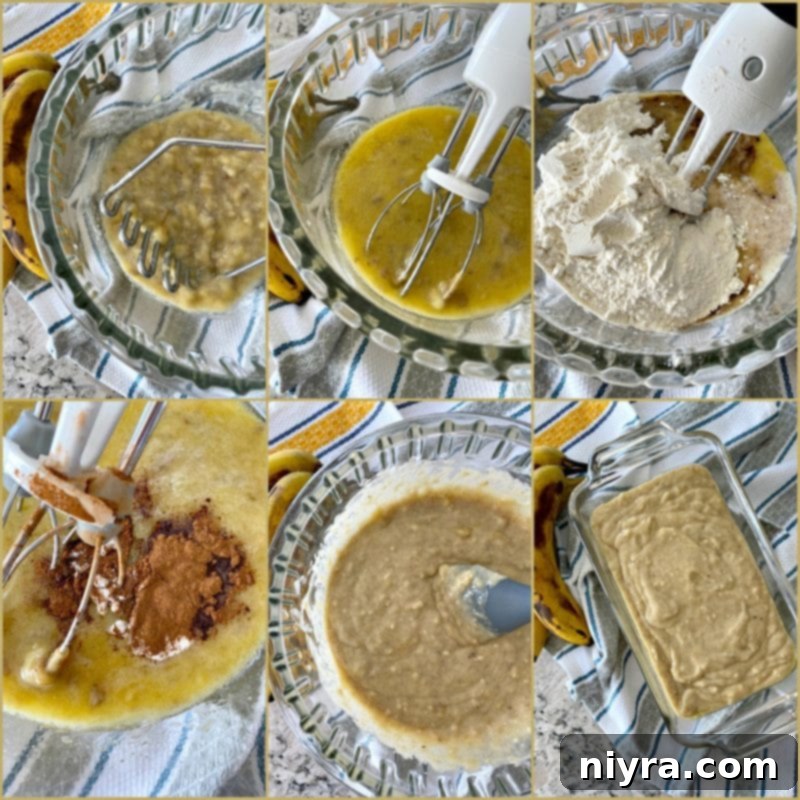Unforgettable Banana Bread 6 Ingredients for Banana Bread: Mashed Bananas, Eggs, Flour, Sugar, Butter, and Cinnamon