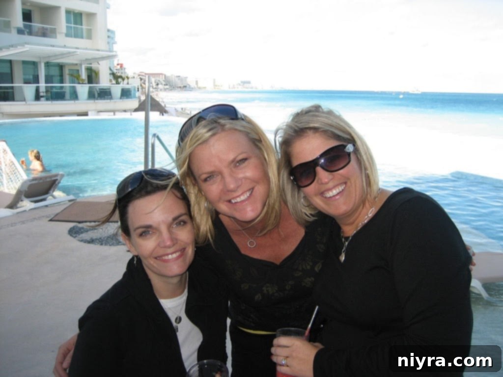 Three friends enjoying a beach vacation in Cancun