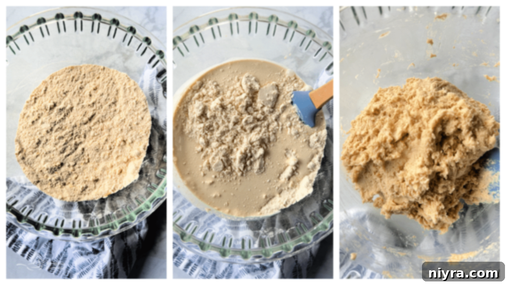 Combining wet and dry ingredients for pull-apart bread dough using a spatula