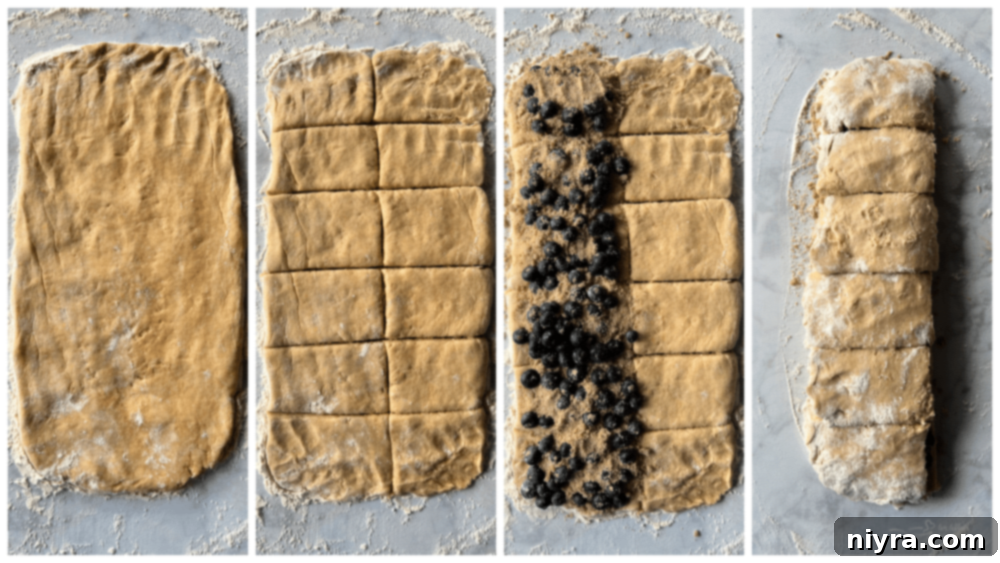 Flattening dough into a rectangle and preparing to slice for pull-apart bread