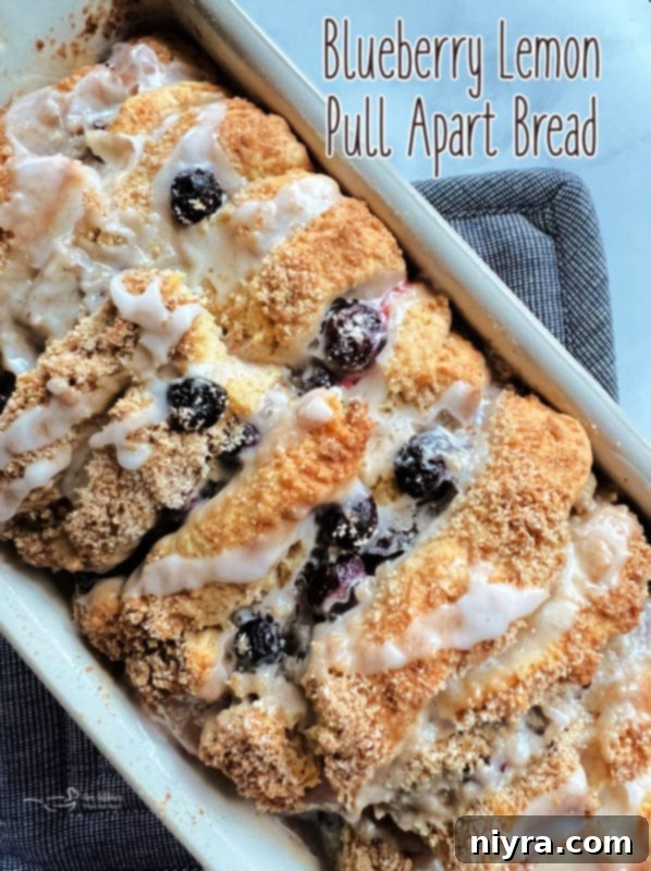 Blueberry Lemon Pull Apart Bread, beautifully glazed and ready to serve