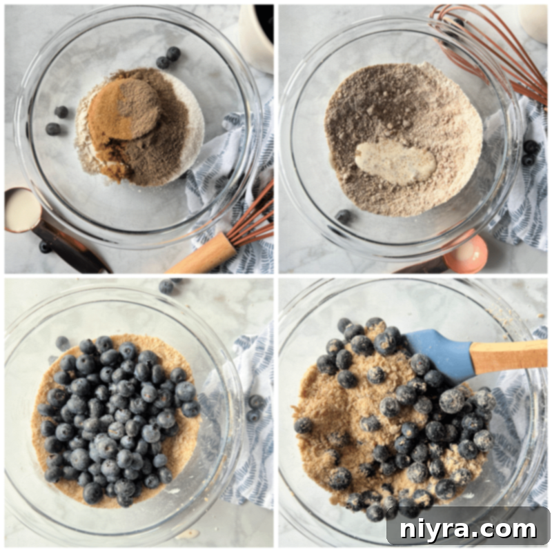 Mixing heavy cream into dry streusel ingredients (flour, cardamom, sugars) until moistened