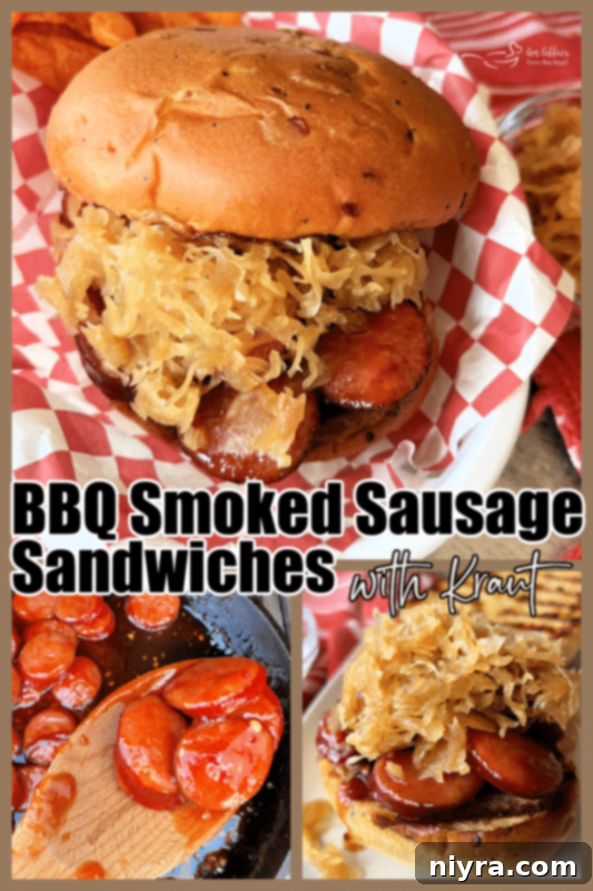 Completed BBQ Smoked Sausage Sandwich with Kraut