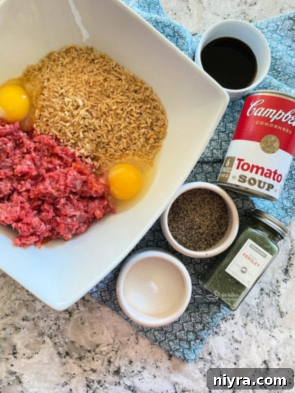 Ingredients for porcupine meatballs laid out